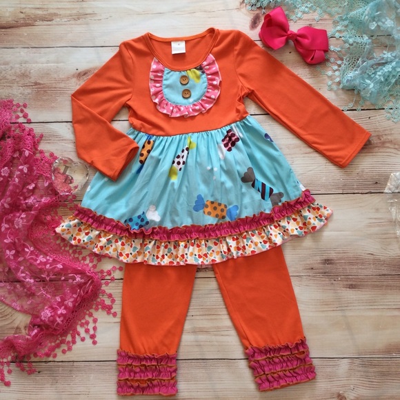 Boutique Girls Fall Candy Ruffle 3pc Outfit - Picture 2 of 3